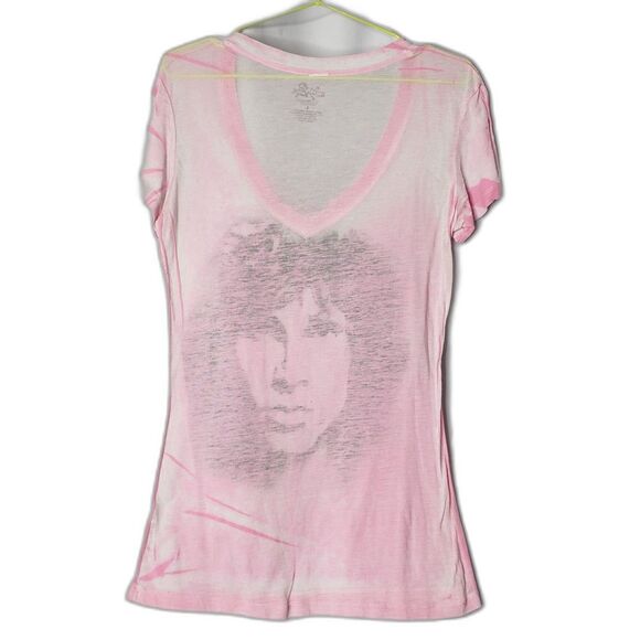 ROCK ICONS Jim Morrison The Doors Pink Sheer V Neck T Shirt Womens Size Large - Picture 2 of 8